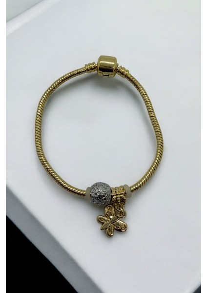 316L Paslanmaz Çelik Kelebek Charm Altın Rengi Bileklik 18 cm