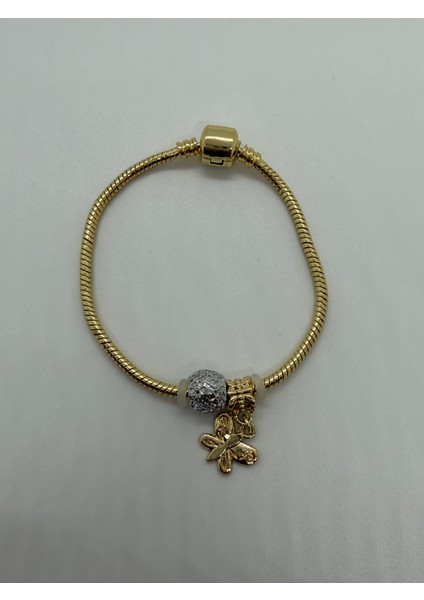 316L Paslanmaz Çelik Kelebek Charm Altın Rengi Bileklik 18 cm