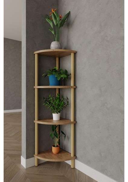4 Katlı Köşe Raf – 29X29X105 cm – Ahşap Görünümlü Dekoratif Açık Kitaplık fiyatları
