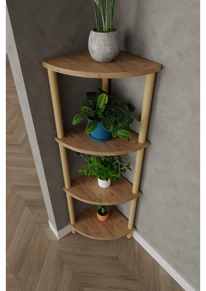 4 Katlı Köşe Raf – 29X29X105 cm – Ahşap Görünümlü Dekoratif Açık Kitaplık modelleri