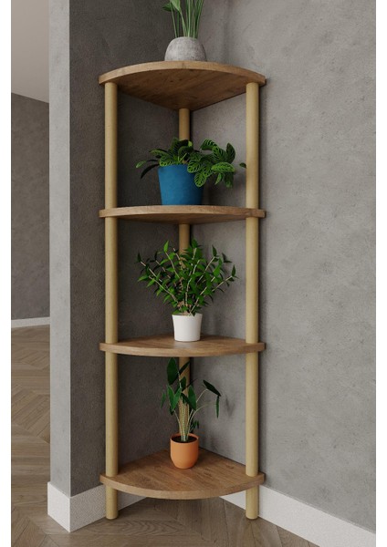 4 Katlı Köşe Raf – 29X29X105 cm – Ahşap Görünümlü Dekoratif Açık Kitaplık fırsatları
