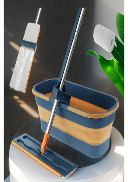 55 cm Katlanır Kovalı Kendinden Sıkmalı Lüks Mop Kovalı Mop 1 Adet Yedek Bez