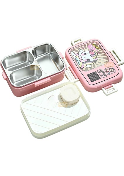 Bento 820ML Lunchbox Sevimli Dostlar Tek Katlı 3 Bölmeli Paslanmaz Çelik Sefer Tası Yemek Kutusu modelleri