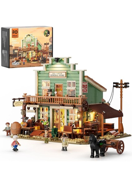 Western General Store Işıklı Yapı Blokları Seti, 1895 Parça, Eski Batı Şehri Koleksiyonu