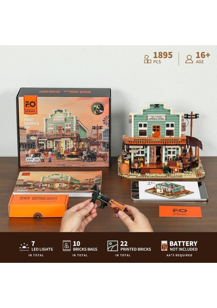 Western General Store Işıklı Yapı Blokları Seti, 1895 Parça, Eski Batı Şehri Koleksiyonu modelleri