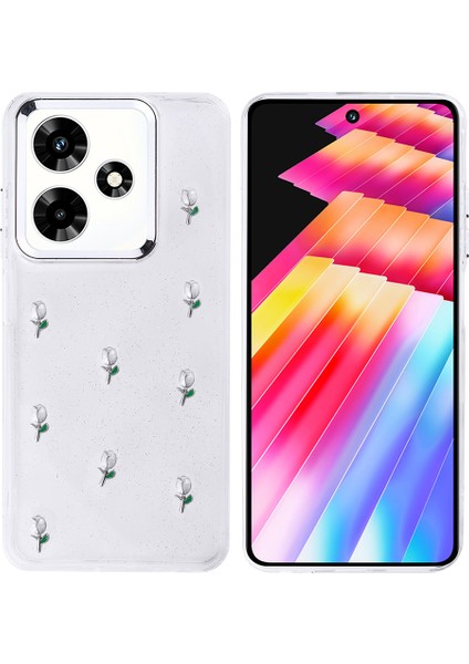 Infinix Hot 30 Kılıf Kabartmalı Desenli Simli Şeffaf A+ Kalite Kapak