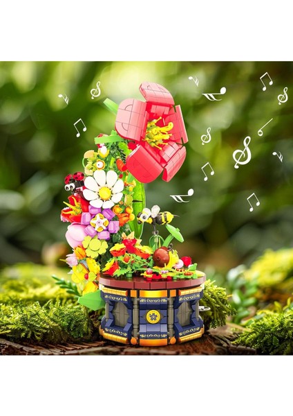 Çiçek Müzik Kutusu Seti, Botanik Koleksiyonlu Dekoratif Yapı ve Oyuncak Seti