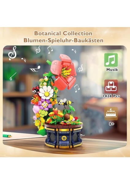 Çiçek Müzik Kutusu Seti, Botanik Koleksiyonlu Dekoratif Yapı ve Oyuncak Seti