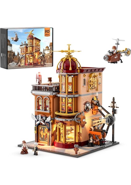 Steampunk Flight Club Işıklı Yapı Blokları Seti, 1858 Parça, Modüler Tasarım ve Koleksiyon Parçası