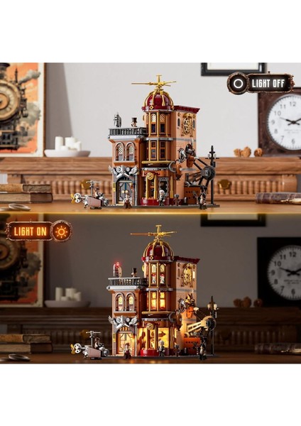 Steampunk Flight Club Işıklı Yapı Blokları Seti, 1858 Parça, Modüler Tasarım ve Koleksiyon Parçası
