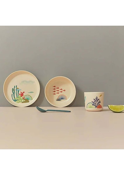 Çocuk Deniz Resimli Yemek Takımı ve Kaşık, 4'lü Set, Eğlenceli ve Eğitici fırsatları