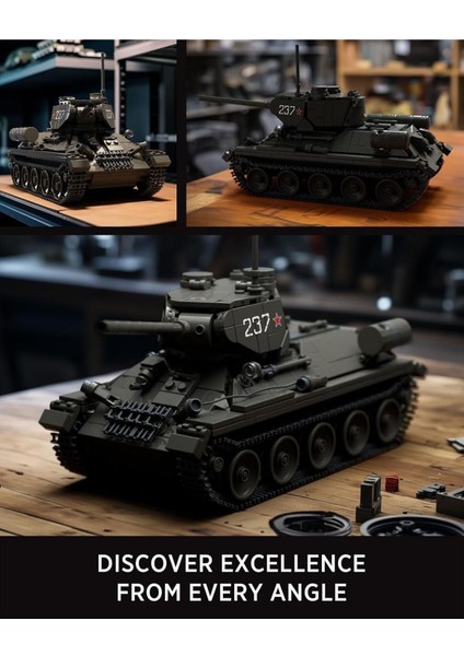 T34/85 Askeri Tank Yapım Seti, 818 Parça, 2. Dünya Savaşı Model Koleksiyonu, Yetişkinler Için
