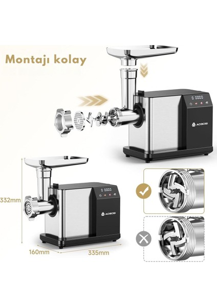 Elektrikli Kıyma Makinesi 3000W, LED Ekran, 3 Hız, Tıkanma Önleyici