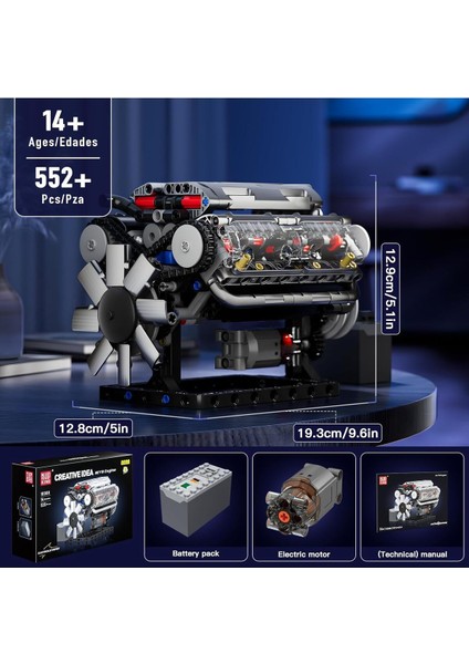 Technic V8 Motor Modeli, 535 Parça, Şeffaf Fonksiyonel Yapı Taşları Kiti