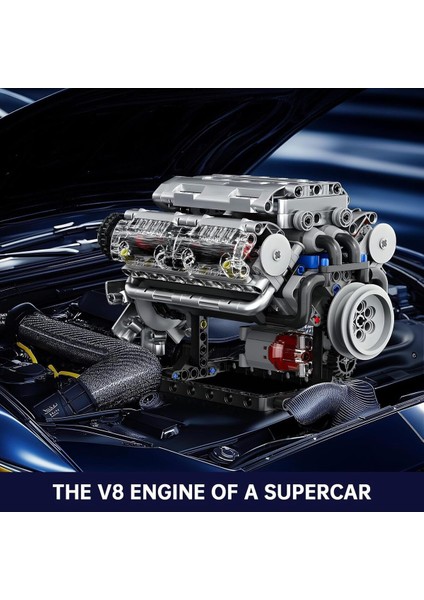 Technic V8 Motor Modeli, 535 Parça, Şeffaf Fonksiyonel Yapı Taşları Kiti