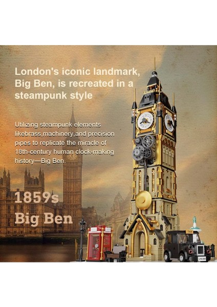 Mimarlık Big Ben Yapı Blok Seti, Steampunk Zaman Kulesi Modeli, Londra Ikonları fırsatları