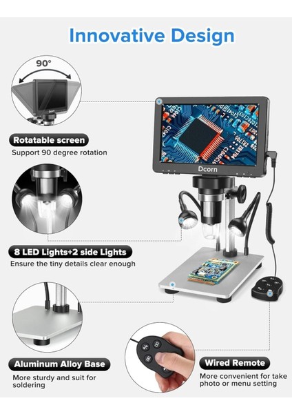 1200X Dijital Mikroskop 7 Inç Lcd, 12MP Kamera, USB Bağlantı, LED Işık, Video Kayıt fırsatları