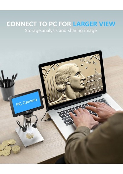 1200X Dijital Mikroskop 7 Inç Lcd, 12MP Kamera, USB Bağlantı, LED Işık, Video Kayıt indirimleri
