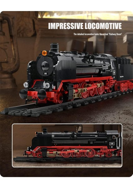 BR01 Retro Buharlı Ekspres Tren Seti, 1173 Parça Lokomotif ve Raylı Model Yapım Kiti