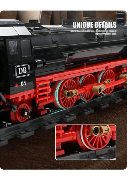 BR01 Retro Buharlı Ekspres Tren Seti, 1173 Parça Lokomotif ve Raylı Model Yapım Kiti