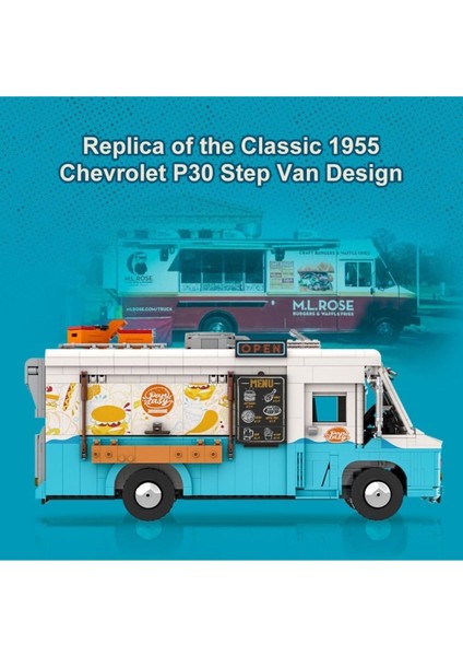 Nostaljik Yiyecek Kamyonu Yapı Kiti, 1955 Chevy P30 Step Van, Koleksiyon Modeli, 2196 Parça