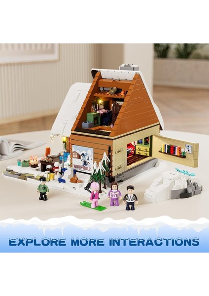 Christmas Ski House Işıklı Yapı Blokları Seti, 2187 Parça, Kar Evinde Kayak ve Noel Partisi Sahnesi