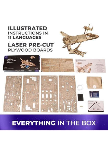 Nasa Uzay Mekiği Discovery Modeli, 3D Ahşap Bulmaca, 1:96 Ölçekli Uzay Mekiği Modeli