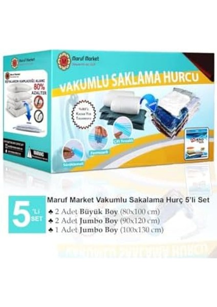 Store Home Yüksek Kaliteli 5'li Vakumlu Saklama Hurc Seti-3(Jumbo Boylar - Çift Kişilik