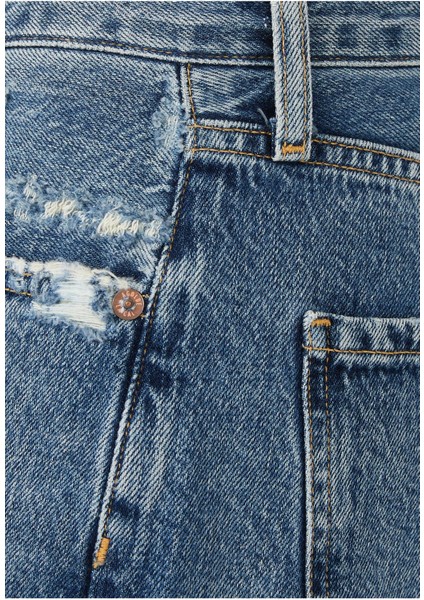 Yüksek Bel Düz Kesim Kısa Jean - Mavi