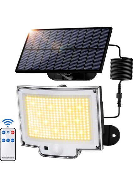 Hareket Sensörlü Güneş Enerjili Dış Mekan Işığı - 318 Led, 3 Modlu, 5 M Kablo, IP65 Su Geçirmez