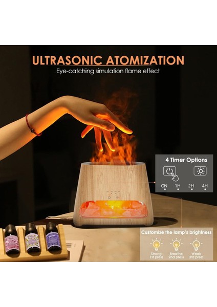 2'si 1 Arada Alev Efektli Tuz ve Aroma Difüzörü, 150 Ml, 3 Parlaklık Seviyesi