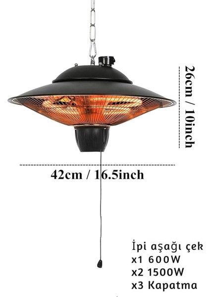 Asma Tavan Elektrikli Infrared Isıtıcı 2000W, Sessiz ve IP55 Su Geçirmez