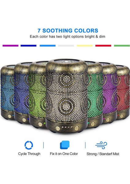 100 ml Metal Aroma Difüzörü, 7 Renk Işık, Zamanlayıcılı, Sessiz ve Otomatik Kapanmalı fiyatları
