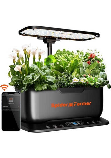 SMARTG12 Hidroponik Bitki Yetiştirme Sistemi, 12 Bölmeli, Tam Spektrum LED