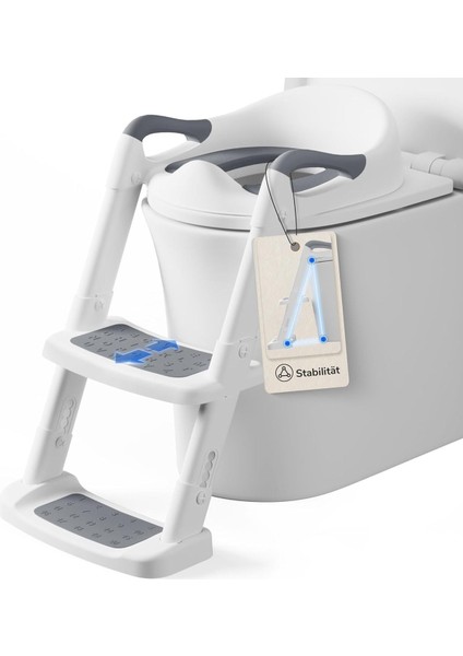 Çocuk Klozet Adaptörü Merdivenli, Pu Pedli, Kaymaz, 1- 7 Yaş, 38- 47 cm Uyumlu