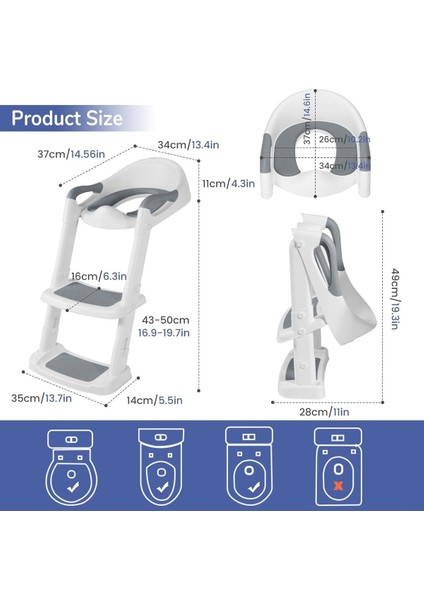 Çocuk Klozet Adaptörü Merdivenli, Pu Pedli, Kaymaz, 1- 7 Yaş, 38- 47 cm Uyumlu fiyatları