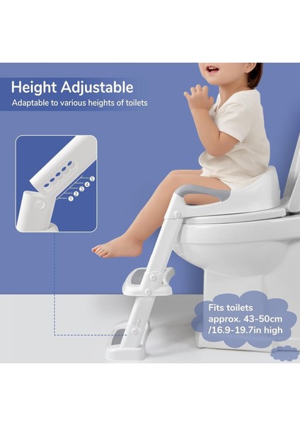 Çocuk Klozet Adaptörü Merdivenli, Pu Pedli, Kaymaz, 1- 7 Yaş, 38- 47 cm Uyumlu modelleri