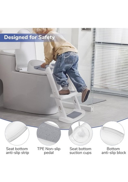 Çocuk Klozet Adaptörü Merdivenli, Pu Pedli, Kaymaz, 1- 7 Yaş, 38- 47 cm Uyumlu fırsatları