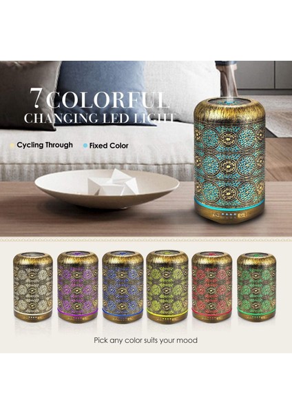 260 ml Metal Aroma Difüzörü, 7 Renk Işık, Otomatik Kapanma, Esansiyel Yağlar Için fiyatları