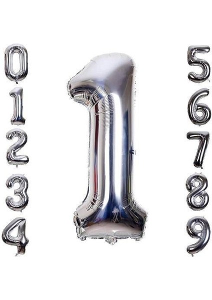 Gümüş Rengi Folyo Rakam Balon 1 Metre modelleri