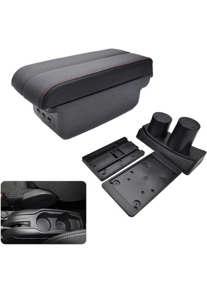 Peugeot 301 2014-2016 Delmesiz Kol Dayama Kolçak Usb+Çift Açılır Siyah Dikişli