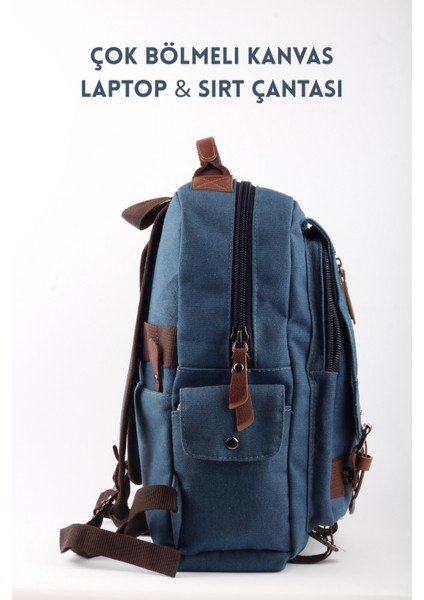 Özel Deri Detaylı Kanvas Sırt Çantası Çok Gözlü, Ergonomik Ve Şık Tasarım indirimleri