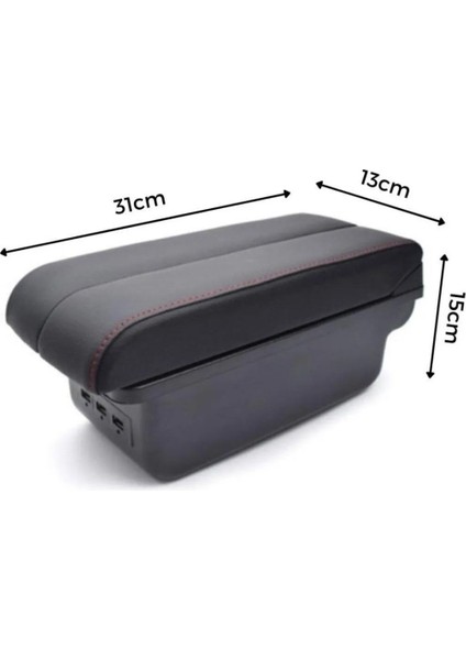 Peugeot 301 2014-2016 Delmesiz Kol Dayama Kolçak Usb+Çift Açılır Siyah Dikişli