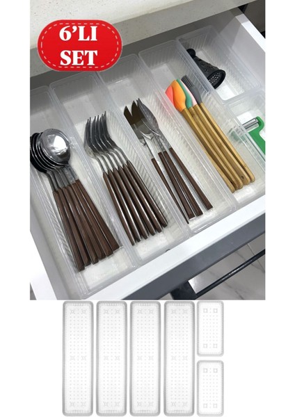 Bade 6'lı Modüler Set 4+2 Kaşıklık Çekmece Içi Düzenleyici Çatal Kaşık Düzenleme Organizeri