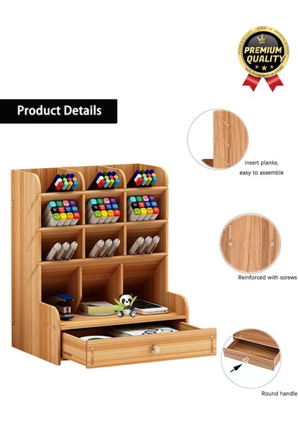 Premium Demonte Ev Ofis Masaüstü Çapraz 9 Bölmeli Kalemlik Çekmeceli Ahşap Organizer Düzenleyici fiyatları