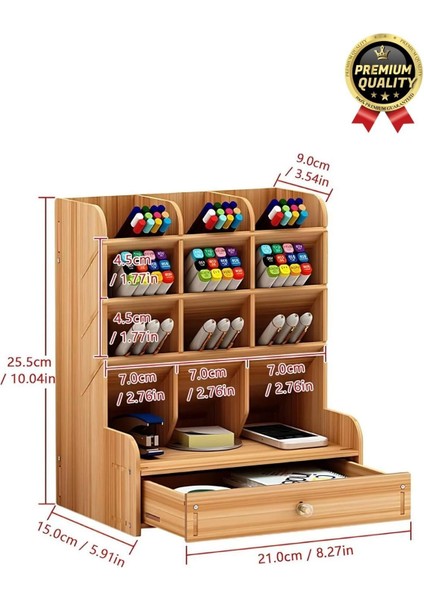 Premium Demonte Ev Ofis Masaüstü Çapraz 9 Bölmeli Kalemlik Çekmeceli Ahşap Organizer Düzenleyici modelleri