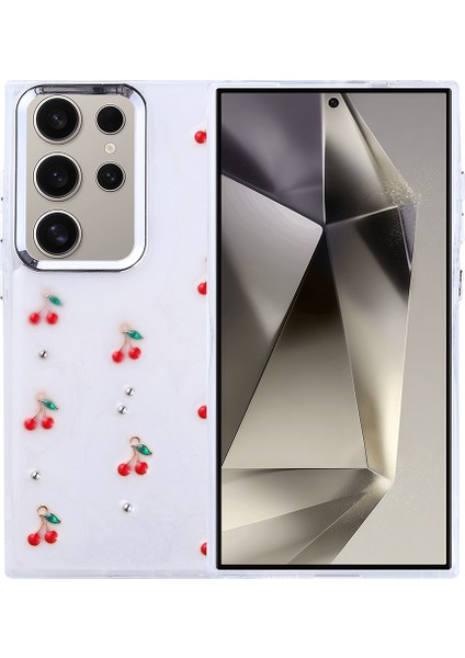 Samsung Galaxy S24 Ultra Kılıf Kabartmalı Desenli Simli Şeffaf A+ Kalite Kapak