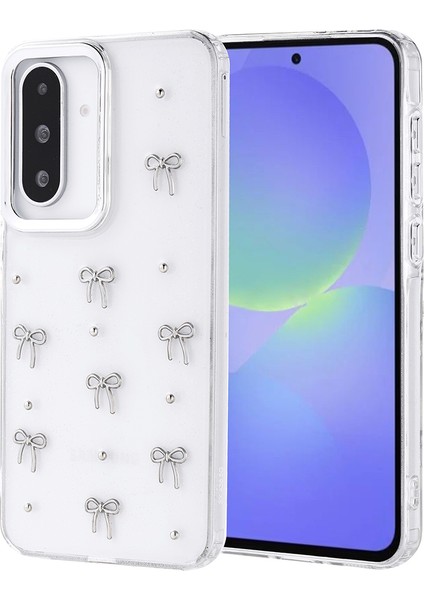 Samsung Galaxy A36 Kılıf Kabartmalı Desenli Simli Şeffaf Kapak
