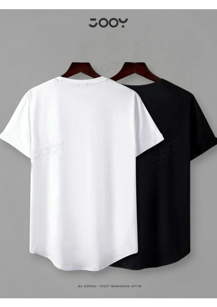 Brooklyn Jc Baskılı Siyah Beyaz Oval Kesim Tshirt 2'li