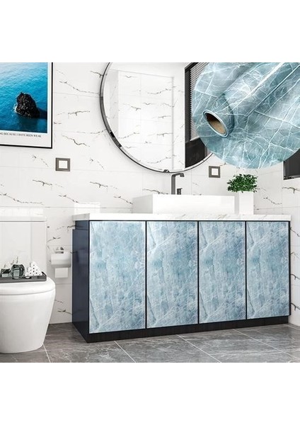 Büro Ev Ofis Mutfağı Için 0,6X5MT Mavi Mermer Desen Sızdırmaz Yapışkanlı Folyo